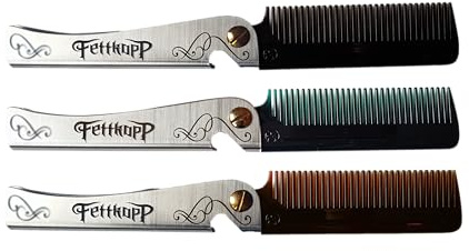 Fettkopp Comb - der Taschenkamm für Herren Klappkamm Taschenkamm Kamm mit Metallgriff Feinzahn Haar- und Bartkamm Handgemacht (grün)