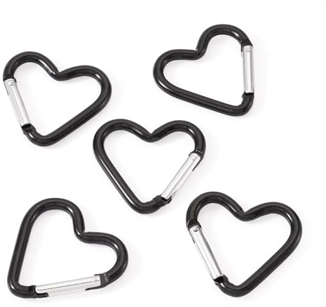 Bestewelry 5 Pcs Heart Shape Zinc Alloy Spring Gate Rings 43.2x42mm Metal Spring Ring Clips Heart Keyring Buckle Snap Hook for Keychains Handbag Crafts, Black