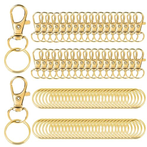 Lot de 100 Mousquetons Rotatifs en Métal Mini Porte-Clés Kit | De Décoration De Clé Porte Clef d'Or Convient pour la Fabrication de Mini Poupées et Autres Travaux Manuels(Doré)