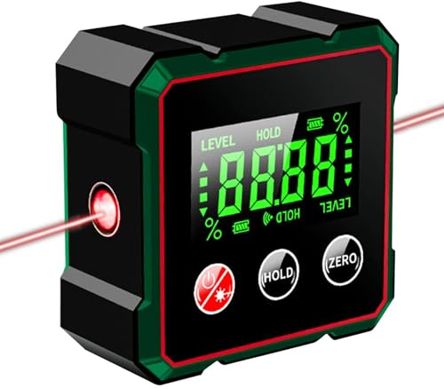 Magnetic Digital Angle Finder with Electronic Laser, USB Charging Digital Level Box, Strong Magnetic Base & LCD Display, Digital Spirit Level for Woodworking