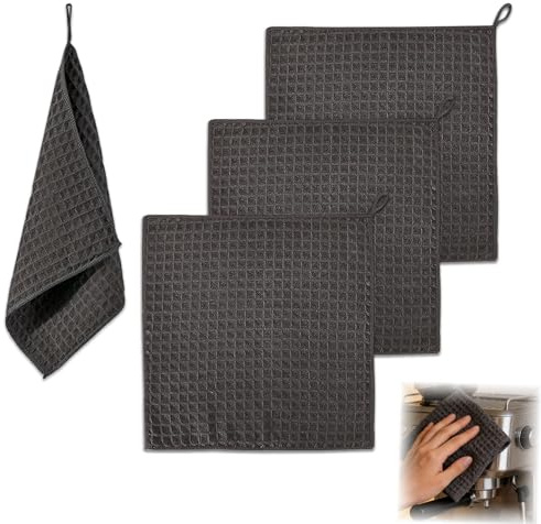 QGH 4 Pcs 30 x 30 cm Microfibre Barista Cloths - Coffee Machine Towels | Absorbent Quick-Drying Fibres, Gentle On Steel And Glass, Hanging Loops Keep Cloths Handy, For Steam Wands And Worktops