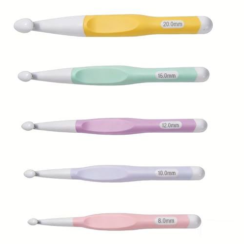 5 Stück Häkelnadel Set,Häkelnadeln Häkelzubehör 8mm/10 mm/12 mm/15mm/20mm Crochet Hook Ergonomische Häkelnadel Crochet Set,für Decken Pullover Schals Teppich