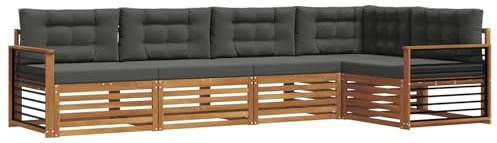 vidaXL Outdoor-Sofagarnitur mit Kissen 5 pcs Natur und Anthrazit, Gemütliches Outdoor-Set, modernes Ecksofa, robuster Loungesessel, Gartenmöbel, Terrasse zum Relaxen