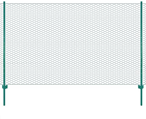 Clôture en grillage métallique vert avec poteaux acier 25x2 m, panneaux de clôture résistants aux intempéries pour jardin, cour arrière, protection volaille et décoration extérieure