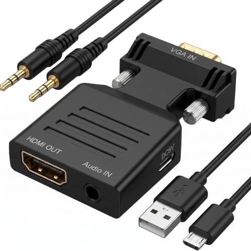 Xevtrak - Adaptador VGA a HDMI con cable de audio de 3,5 mm, convertidor activo VGA a HDMI 1080P 60Hz, adaptador VGA macho a HDMI hembra para PC a TV, monitor HDTV y proyector