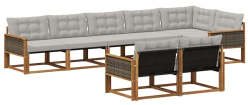 vidaXL Outdoor-Sofagarnitur mit Kissen 8 pcs Natürlich und Hellgrau, Gartenmöbel, modernes Outdoor-Sofa, Robustes Eckset für Terrasse, Lounge und Komfort