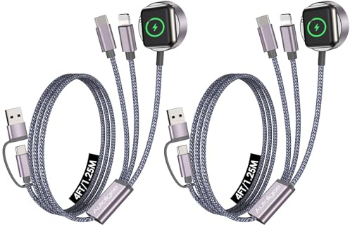 2Pack Travel Essentials for Apple Watch Charger,3 in 2 USB C Cable-Gray | 125cm Multi Charging Cable Cord,Vacation Camping RV Essentials Portable Designed for iWatch &Phone 17-11