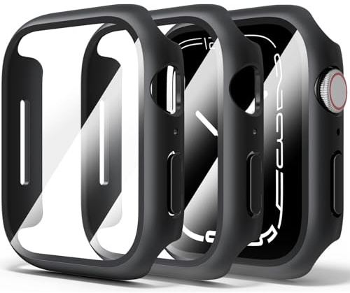 【3 STÜCK】 Hard Hülle Mit Glas Displayschutz für Apple Watch Series 9 8 7 45mm Schutzhülle (Schwarz*3)