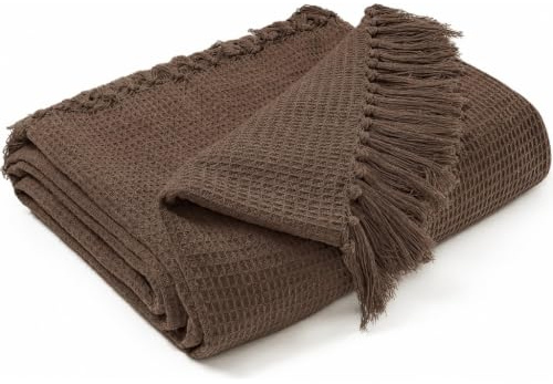 EHC Waffle Cotton Woven Super Giant Sofa Throw, Up to 4 Seater Sofa/Super King Size Bed 250 x 380 cm, Chocolate