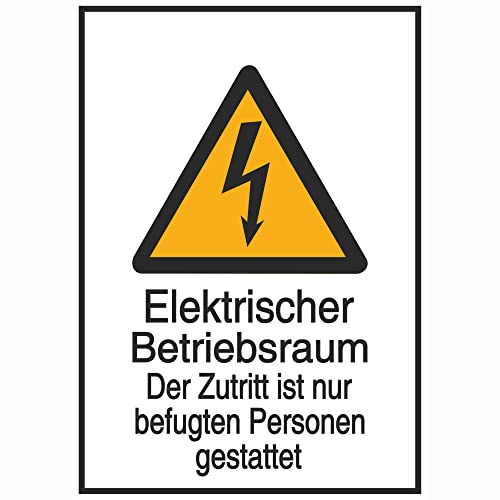Indigos UG Aufkleber Elektrischer Betriebsraum Warnschild - 13,10x18,50 cm - selbstklebender Sicherheits Aufkleber für Tür oder Wand - Warnschild für Gebäude, Hotel, Büro, Firma, Haus, Praxis