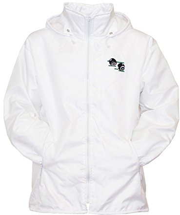 Sians Fashions Mens Bowling Jacket Fully Fleece Lined Waterproof Hoodded Jackets Detachable Hood White with Bowls Bowlers Embroidered Logo (4X-Large, White)