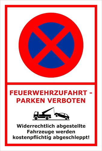 Melis-Folienwerkstatt Parken verboten Schild – Abschleppschild - Feuerwehrzufahrt - Rettungsweg – 30x20 cm – 3mm Aluverbund – Verschiedene Größen und Materialien – Mit Bohrlöchern