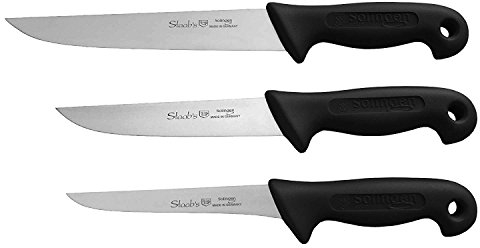 Staab's Gastro Metzgermesser Fleischermesser Schlachtermesser Set 3-teilig Process schwarz, bestehend aus Ausbeinmesser 15 cm, Stechmesser 15 cm und Stechmesser 20 cm - Made in Solingen