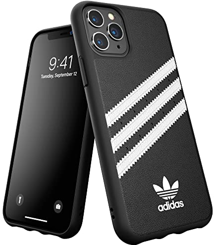 adidas Originals Compatible with iPhone 11 Pro Case, Moulded Three Stripes Protective Phone Cover - Black White