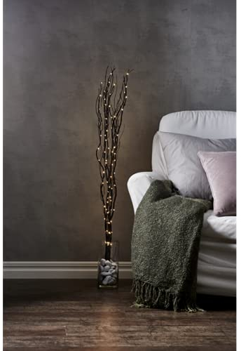 NETPROSHOP LED-Lichterstrauch Weidenstrauch mit Tautropfen 115cm Warmweiß (90 LED) Schwarz, Farbe:Schwarz