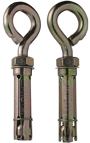 YoiYee Bullone ad occhiello M10 x 70 mm per muratura con dado esagonale, vite in acciaio zincato giallo con anello per fissaggio resistente, 2 pezzi