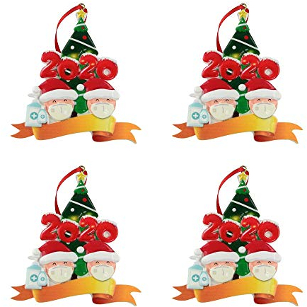 AIITLLYNA Christbaumschmuck Anhänger,3D Dreidimensional Weihnachtsschmuck 2020 Personalisierte überlebende Familie DIY Name Segen Harz Schneemann für Christbaumschmuck - 4PCS