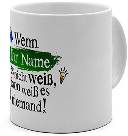 printplanet XL Riesen-Tasse mit Namen personalisiert - Motiv Wissen - individuell gestalten - Namenstasse, Kaffeebecher, Becher, Mug