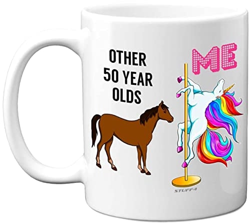 Stuff4 50th Birthday Gifts for Women Men, Unicorn Pole Dancing, Best Friend Birthday Mug, Funny Gifts, Perfect Present, Funny Mugs for Women Men, 11oz White Ceramic Dishwasher Safe