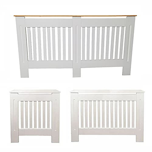 DayPlus Radiator Cover Cabinet White Radiator Cover with Slatted Grill, Freestanding Frame, Wooden MDF Radiator Heater Cover Easy Assembly for Bedroom Living Room Medium W 112 × D 19 × H 81 CM