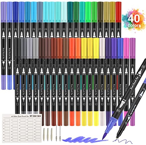 Peakness Dual Brush Pen, Filzstifte Set 40 Farben Aquarellstifte mit Zwei Spitzen für Bullet Journal, Handlettering, Malbücher, Kalligraphie Manga Tinte auf Wasserbasis Doppelfasermaler Stifte