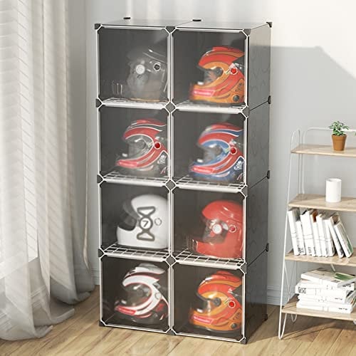 Shi Hao Jin Helmet Display Stand, 5-Shelf Metal Rack, Modern Style, Transparent Door, Heavy Duty, 72x36.5x144cm