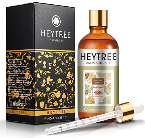 HEYTREE Sandelholz Ätherisches Öl 100ml - Natürliche ätherische Öle - Exquisit weich, süß, holzig Duft - Perfekt für Aromatherapie, Meditation, Entspannung
