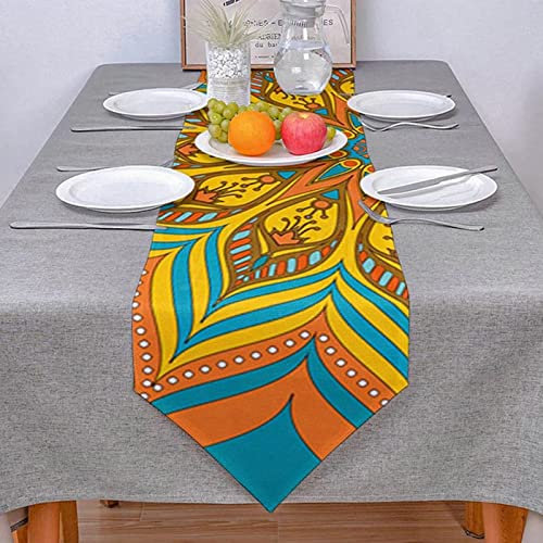 Aotiwe Tischläufer Natur, Tischdekoration Taufe aus Bettwäsche aus Baumwolle Mandala Stil 6 36x183CM für Feiertage Küche Hochzeit Dekor