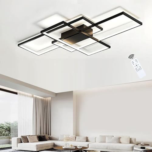 LIUYU Plafonnier LED Salon Moderne Rectangulaire Dimmable 90x50cm 54W, Luminaire 3 Rectangles, Pour Salon, Cuisine, Chambre, Salle à Manger, Noir