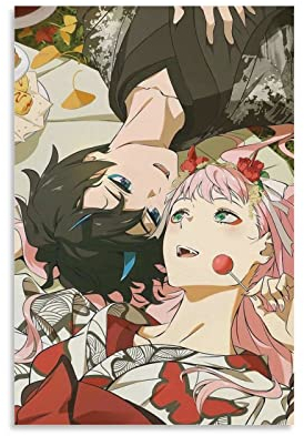 Darling In The Franxx Anime Poster Zero Two Hiro Leinwand-Kunstposter und Wandkunstdruck, modernes Familien-Schlafzimmer, Dekor-Poster, 50 x 75 cm