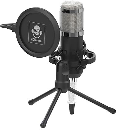 iDance PODCASTSTUDIOPRO - Microfono podcast - Per registrazione, streaming, gaming o podcast - Microfono in streaming ASMR - Set podcast con cuffie, altoparlanti, treppiede, protezione pop e