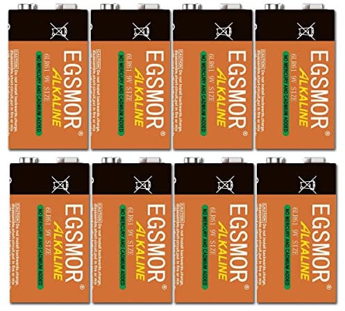 EGSMOR 9 Volt Performance High-Performance Alkaline Batteries 6LR61 8 Pack, 5-Year Shelf Life,for Household,Office Devices and Business (8 Count 9V)