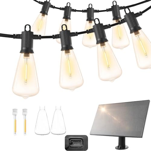 ZOTOYI Solar Lichterkette Außen 15M, Solarlichterkette Aussen IP65 Wetterfest mit 24+2 LED Birnes, Automatischer Lichtsensor-Schalter 4 Lichtmodi Wasserdicht für Garten, Terrasse, Hochzeit (Warmweiß)