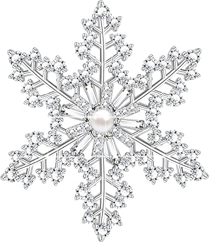 KristLand Elégance Broche Flocon De Neige avec des Pierres De Zircone Scintillantes Perle Platine Plaqué Broche Florale Broche Mariage Noël écharpe Broche Costume Cadeau Femmes Dames