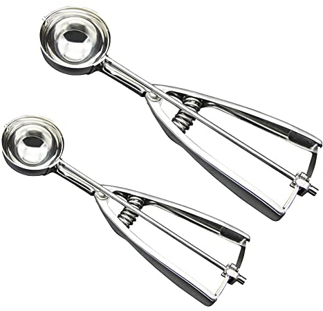 2 Pcs ice Cream Scoop Set Stainless Steel Cookie Scoop with Easy Trigger Release for Ice Cream Meatballs Mellon Balls Mashed Potatoes and Muffins (M/L)