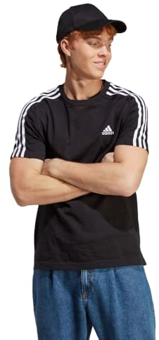 adidas Herren Essentials Single Jersey 3-Stripes Tee, Black / White, L
