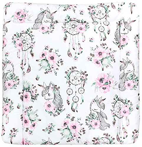 TupTam Baby Wickeltischauflage mit Baumwollbezug Gemustert, Farbe: Traumfänger/Einhorn/Rosa, Größe: 70 x 70 cm
