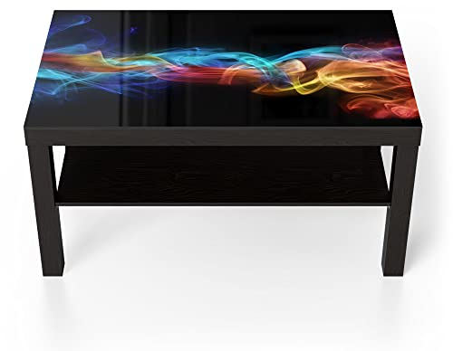 DEQORI Glastisch | schwarz groß 90x50 cm | Motiv Farbige Rauchschwaden | ausgefallener Beistelltisch aus Glas | Hochglanz Couchtisch fürs Wohnzimmer | moderner Couch Tisch mit Design