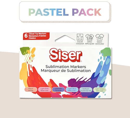 Siser Pennarelli Sublimatici - Pastel Pack. Set da 6 pennarelli con punta tonda, fine e a scalpello. Versatili e compatibili con i plotter Siser Juliet e Romeo, tramite il portapennarello incluso.