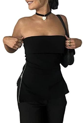 huwvqci Damen-Schlauch-Tops, trägerlos, Reißverschluss, rückenfrei, sexy, lässig, Bandeau, ärmellos, Shirts, Damen-Schlauch-Top, trägerlos