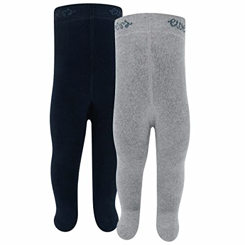 EWERS 2er-Pack THERMO Babystrumpfhose/Kinderstrumpfhose Uni, 2 Strumpfhosen aus Baumwolle mit Innenplüsch und Komfortbündchen, Grau/Marineblau, Größe 74