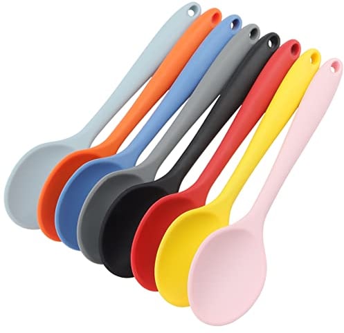 ZEONHEI 8 PCS 27.5CM Silicone Spoon Set, 8 Colours Silicone Serving Spoon, Non Stick Kitchen Spoon Heat Resistant Silicone Spoons for Cooking, Stirring, Scooping and Mixing