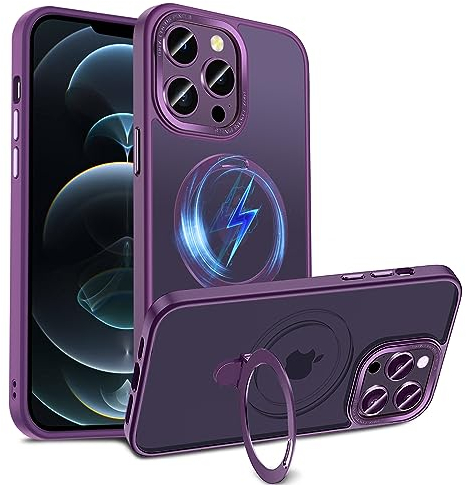 S. Dawezo Magnetisch Ständer Hülle für iPhone 12/12 Pro, Kompatibel mit Magsafe, Militärschutz, Anti-Fingerabdruck, Stoßfest Unsichtbare Halterungen Handyhülle für iPhone 12/12 Pro, Dunkellila