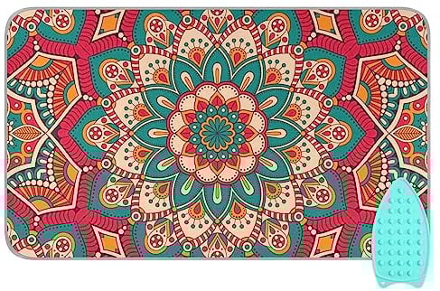Ironing Mat &Pad Heat Resistant Pads Portable Travel Ironing Blanket Ironing Board Covers 27.6x47.2InchesBoho Retro Green Red