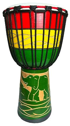 Drums Djembe TAOSKNE African Drum ,Made of Old Goat Skin, Hand Carved and Painted, Standard 10'' Professional Performance Grade Adult Tambourine (Rainbow Elefant)