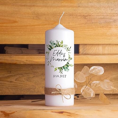 Hochzeitskerze | Kreis | 15-30 cm Höhe | Traukerze | Personalisierte Kerze (Größe: 30 cm, Kerzenfuß: Edle Strickummantelung)