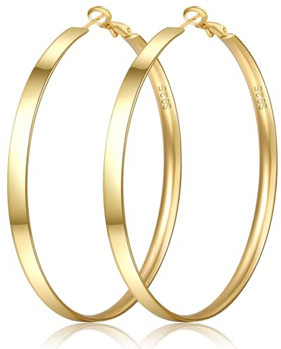 PABBEU 5mm Breit Creolen Gold Groß Ohrringe Gold Creolen Leicht 14K Gold Ohrringe Hypoallergen Goldene Ohrringe Damen Mädchen 40/50/60/70mm