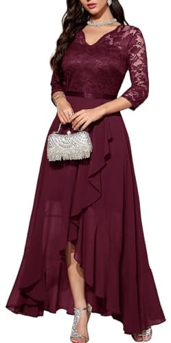 Bboninedress Robe Noël Femme Chic et Elegant de Soirée Cocktail Asymétrique pour Gala Anniversaire Mariage Dirty Dacing Cérémonie Mère de Mariée Col en V Burgundy XS