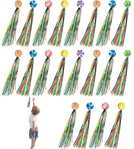 20 Stück Hüpfball für Kinder, Bunte Hüpfball, Hüpfbälle mit Buntem Schweif, Springball mit Farbige Bänder, 25mm Springball mit Farbige Bänder, Jumping Ball für Party Geburtstag Mitgebsel Kinder