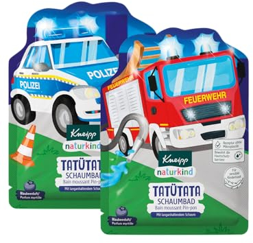 Kneipp Naturkind Schaumbad Tatütata, Badezusatz mit pflegendem Jojoba-Öl und natürlichem Blaubeer-Extrakt für magischen Badespaß, fruchtiger Blaubeerduft und blaues Wasser, ab 3 Jahren, 40 ml